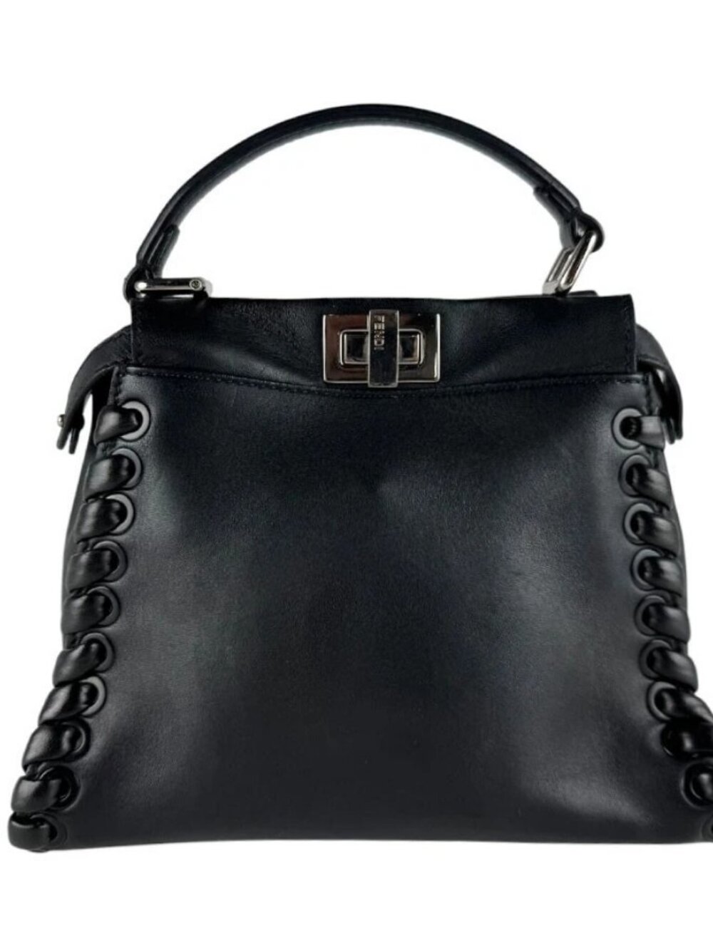 FENDI Peekaboo Mini Handbag Shoulder Bag Black Leather